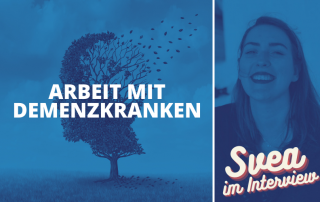 Ein Baum, der seine Blätter verliert, daneben eine FSJlerin. Der Titel der Folge "Arbeit mit Demenzkranken - Svea im Interview"